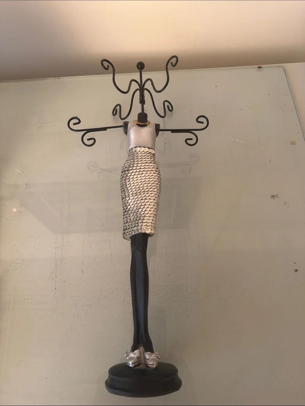 Elegant Silver Sequin Dress Jewelry Organizer Stand